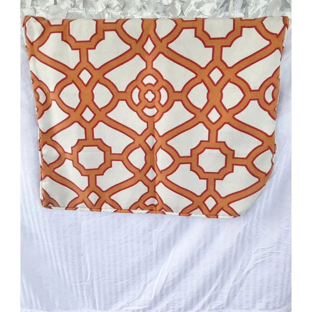 King Duvet Cotton Cream Orange Lattice Chain link MODERN 1 Sham Hand Made